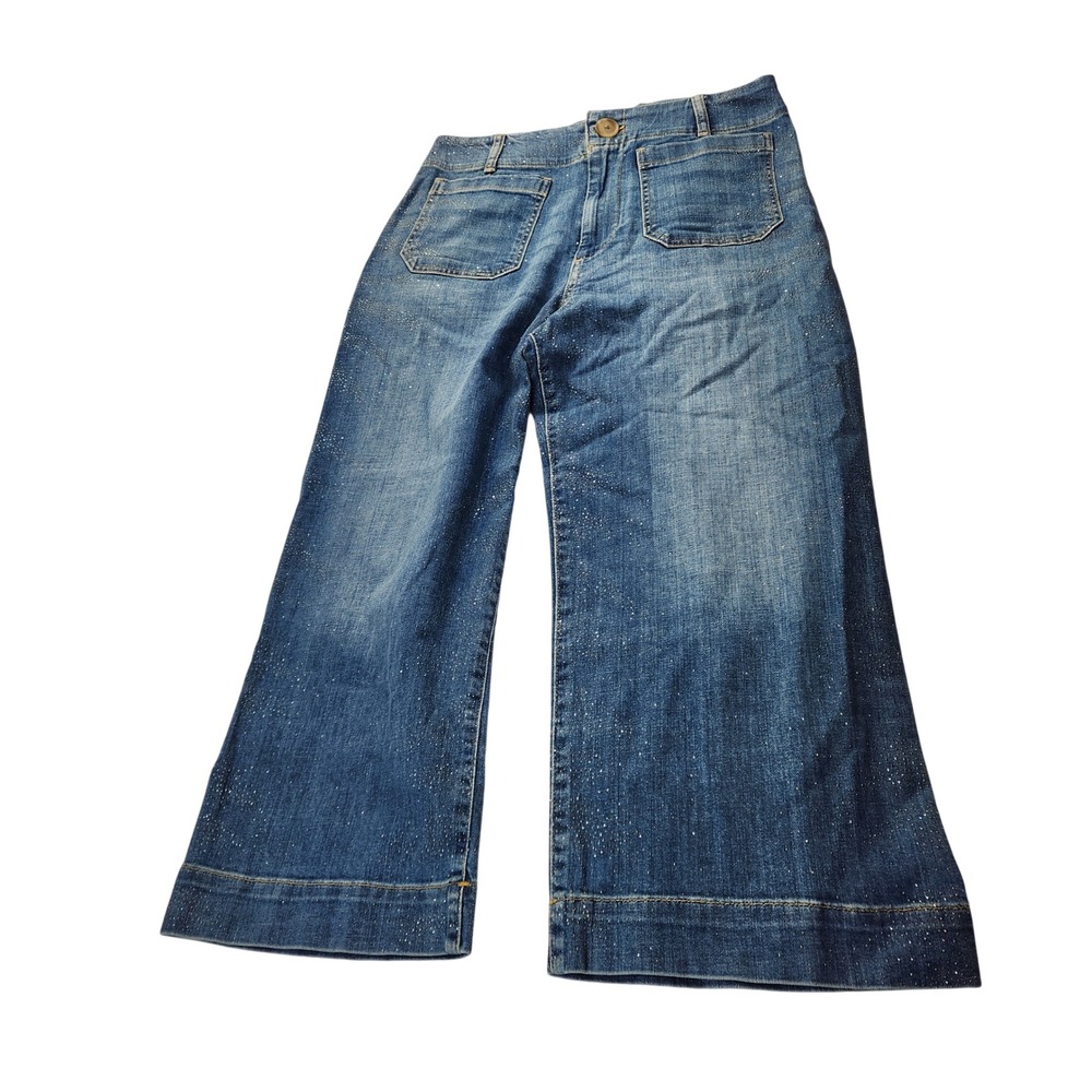 Maeve Anthropologie The Colette Sparkle Wide Leg Crop Jeans Blue Size 30 NWT NEW